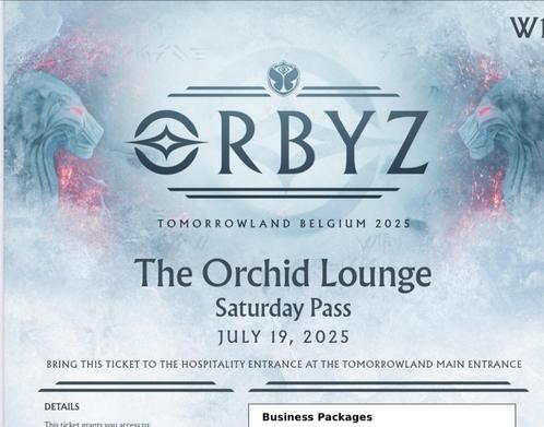 2 exclusive Tomorrowland VIP Orchid Lounge 19 /07/ 2025, Tickets en Kaartjes, Evenementen en Festivals, Twee personen