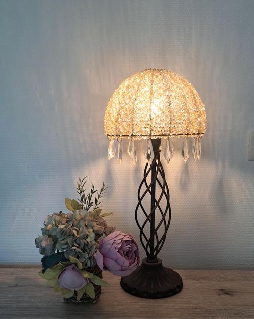 Vintage Art Deco paddenstoellamp, kralen en kwastjes, Antiek en Kunst, Antiek | Verlichting, Ophalen of Verzenden
