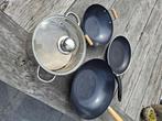 4 stuks kookpan, 2 wokken en pan, Huis en Inrichting, Ophalen, Zo goed als nieuw, Inox, Kookpan of Snelkookpan
