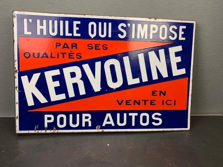 Kervoline olie frans oud emaille reclambord ca 1950, Collections, Marques & Objets publicitaires, Utilisé, Panneau publicitaire