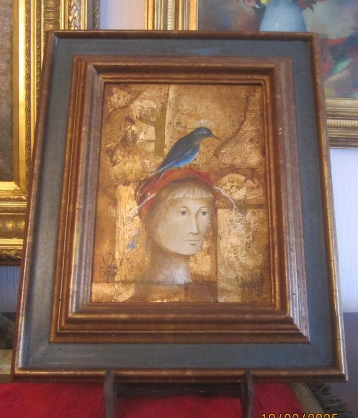 "Meisje met vogel" - Eugène Demane (1940), Antiek en Kunst, Kunst | Schilderijen | Klassiek, Ophalen