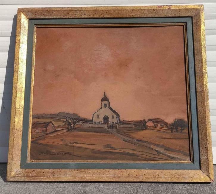 Technique mixte sur panneau signe jos dufour, Antiek en Kunst, Kunst | Tekeningen en Fotografie, Ophalen of Verzenden