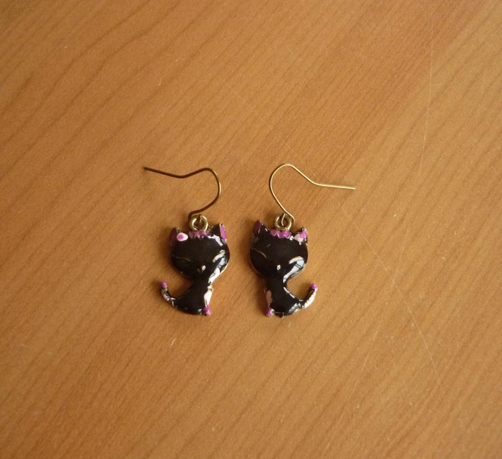 Zwarte oorbellen kat poes, Enlèvement ou Envoi