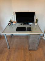 Bureau en métal avec plateau en verre et commode en métal, Enlèvement, Comme neuf, Bureau