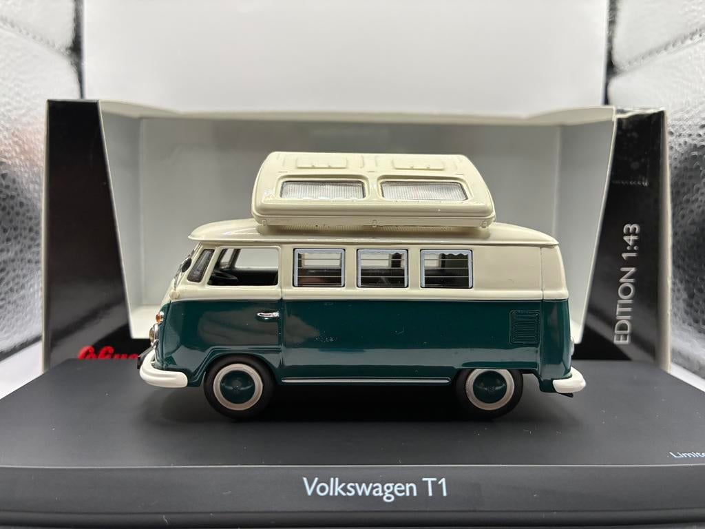 Autocaravane Volkswagen T1 (Type T1 a/b) 1955 - Schuco, Hobby & Loisirs créatifs, Voitures miniatures | 1:43, Comme neuf, Voiture
