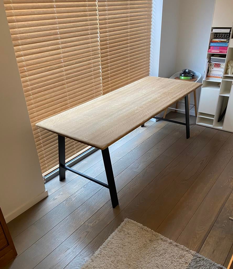 Table à manger/bureau en chêne avec pieds en métal lourd, Comme neuf, Enlèvement, 50 à 100 cm, Chêne