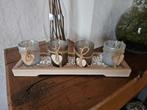 Lot décoration plateau + 4 photophores + petits cailloux, Gris, Enlèvement ou Envoi, Comme neuf, Bois