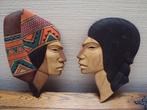 Set van 2 houten sculpturen / gezichten, Antiek en Kunst, Ophalen of Verzenden