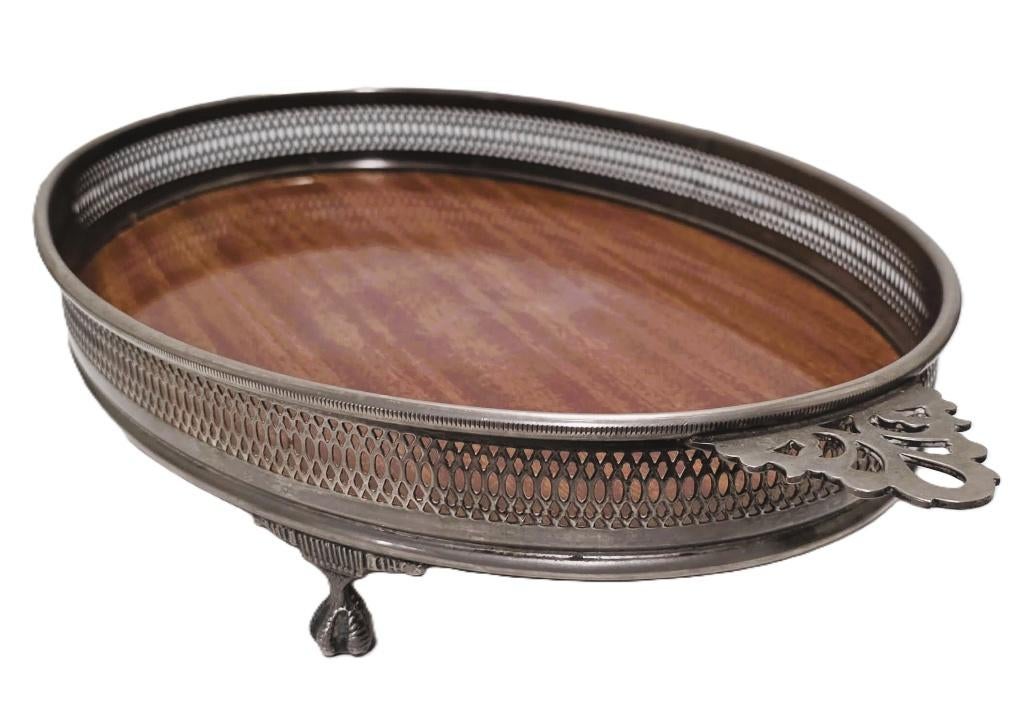 Dienblad met verzilverde montuur en klauwpoten., Ophalen of Verzenden, Zo goed als nieuw, Ovaal