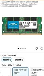 RAM CRUCIAL 16 Go DDR4 neuve, DDR4, Comme neuf, Enlèvement, Laptop