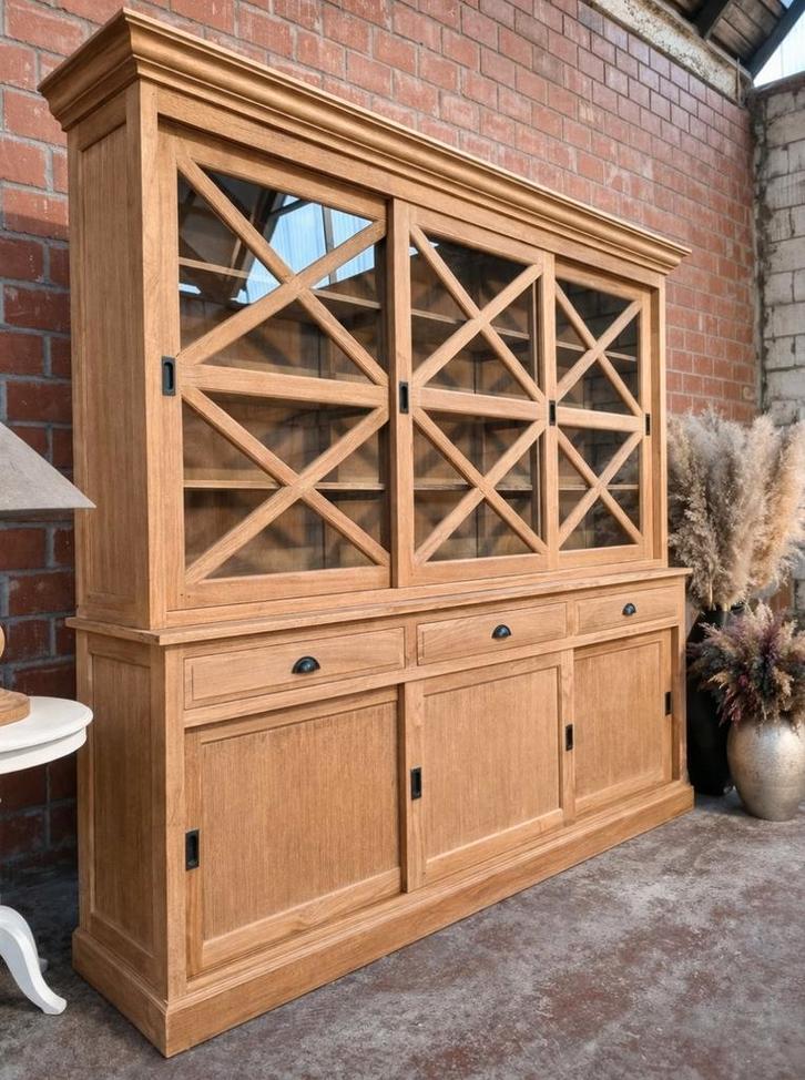 Buffet/vitrine en teck art:93/26, Maison & Meubles, Armoires | Buffets, Comme neuf, 200 cm ou plus, 200 cm ou plus, 25 à 50 cm