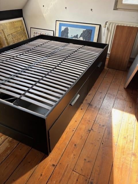 Bed Ikea Brimnes zwart 140x200, Huis en Inrichting, Ophalen, Gebruikt, Zwart, 140 cm