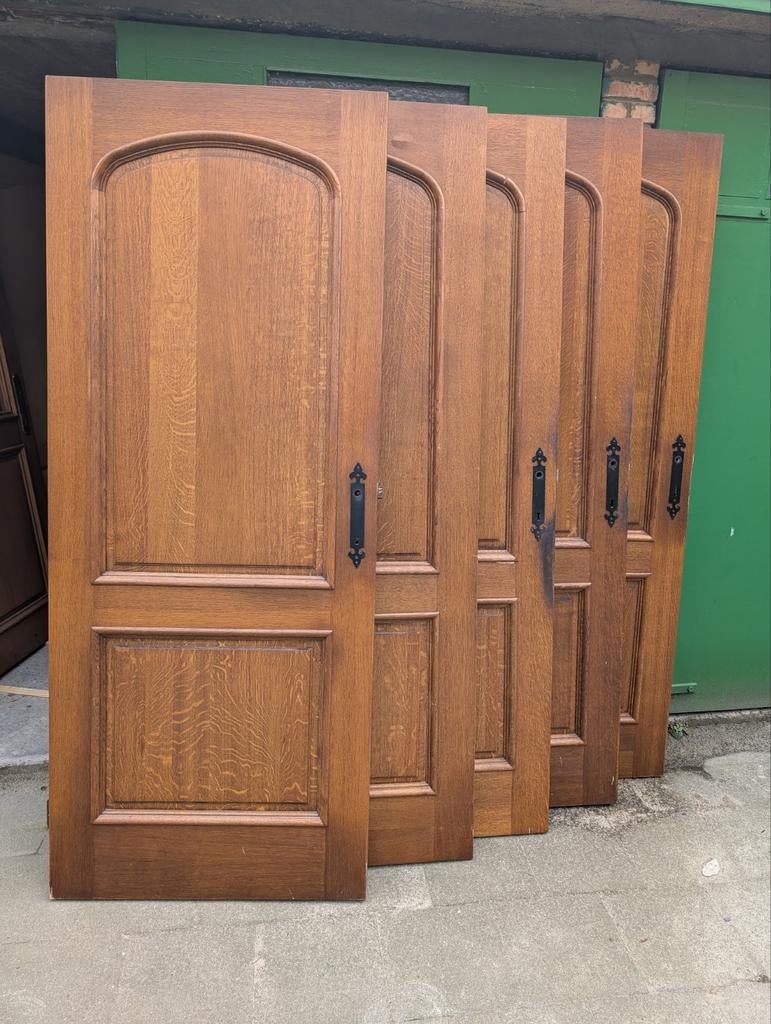 Portes intérieures en chêne massif avec serrures, charnières, Enlèvement, 80 à 100 cm, Verre, 200 à 215 cm