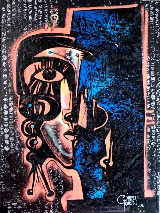 ...Dulcinea en Azul .. Acrylschilderij van Simeon Gonzales, Antiek en Kunst, Kunst | Schilderijen | Modern, Ophalen of Verzenden