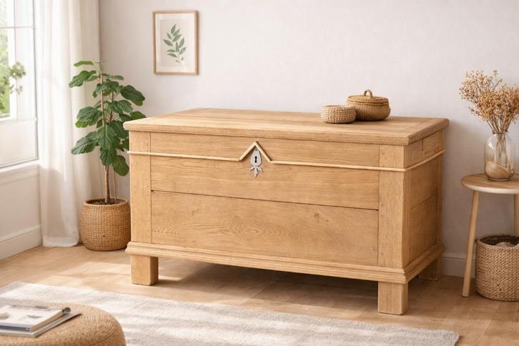 Grand coffre en chêne aerogommé, Maison & Meubles, Accessoires pour la Maison | Coffres, Chêne, Enlèvement