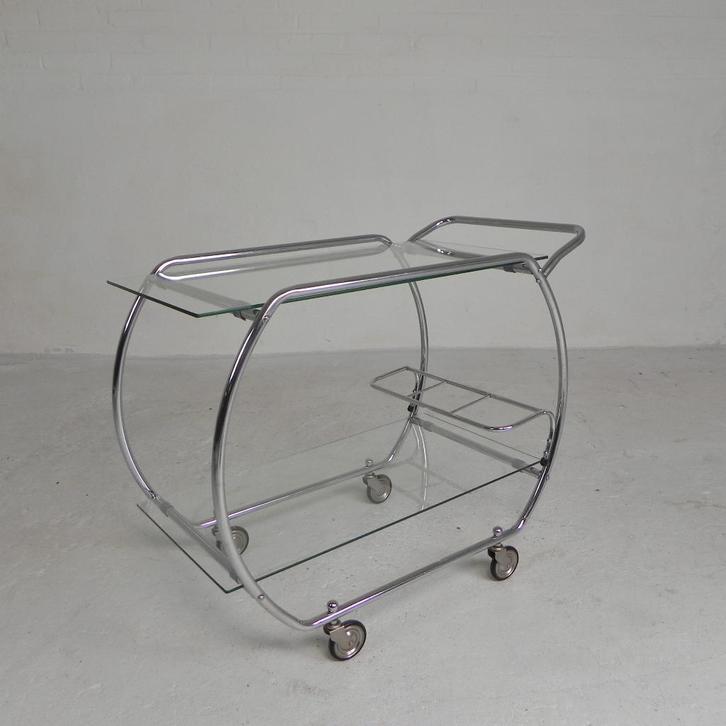 Art Deco trolley, serveerwagen chroom, jaren 50, Antiek en Kunst, Antiek | Meubels | Tafels, Ophalen of Verzenden