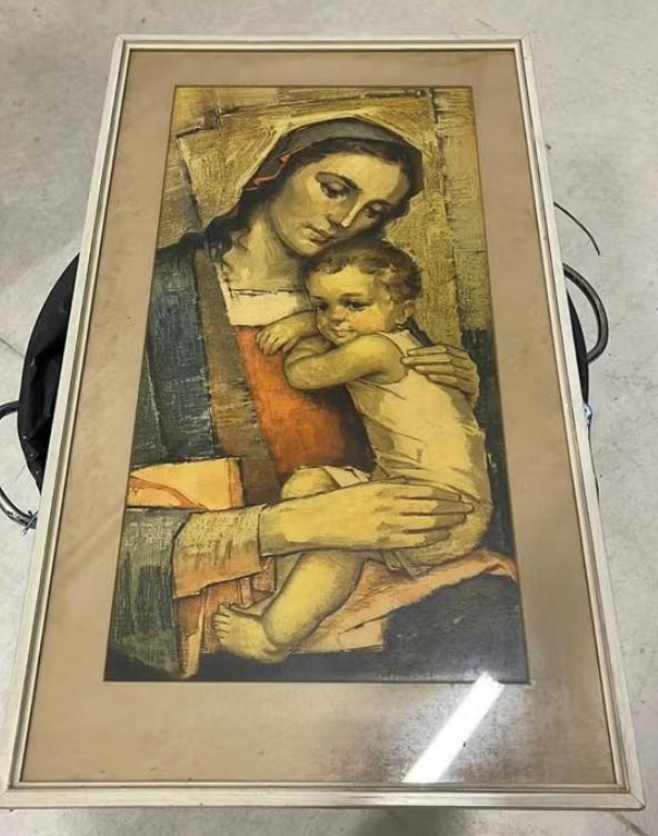 Kunstwerk Religie in glazen lijst, Ophalen of Verzenden, Gebruikt, Overige typen, Christendom | Katholiek