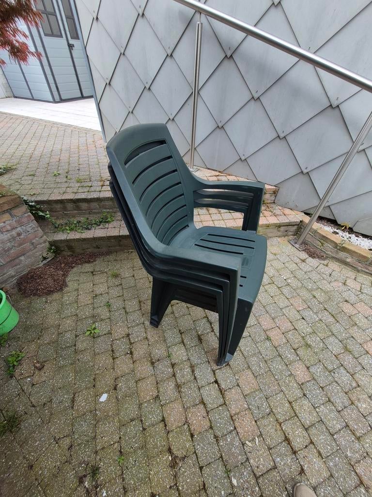 3 chaises de jardin en plastique vert, Jardin & Terrasse, Enlèvement
