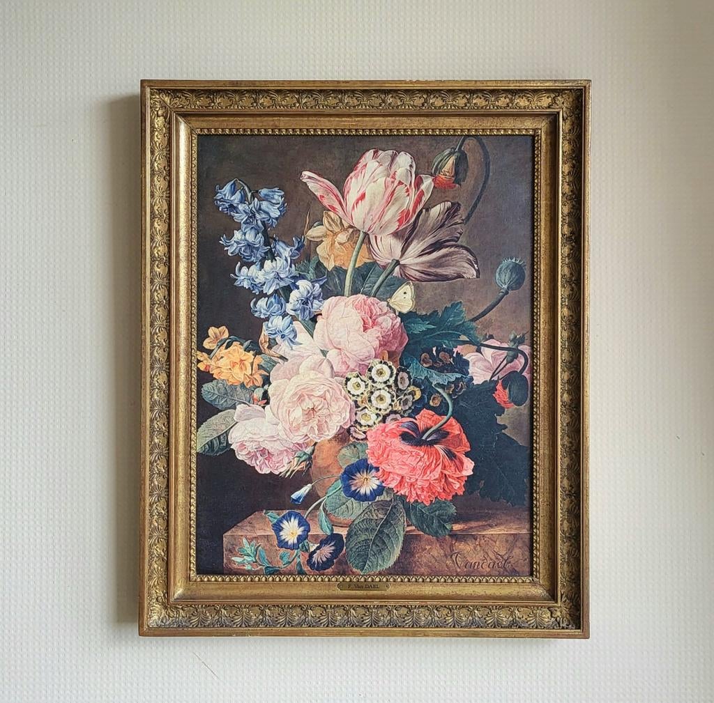 Prachtig groot vintage bloemen stilleven schilderij!, Ophalen, Print