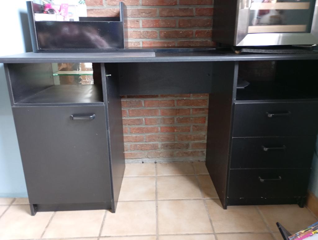 Bureau avec rehausse, Ophalen, Zwart, Gebruikt, Demontabel
