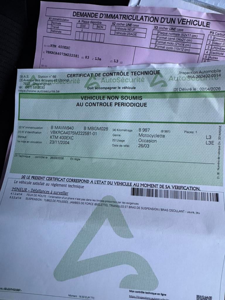 Ktm 400 exc, Enlèvement