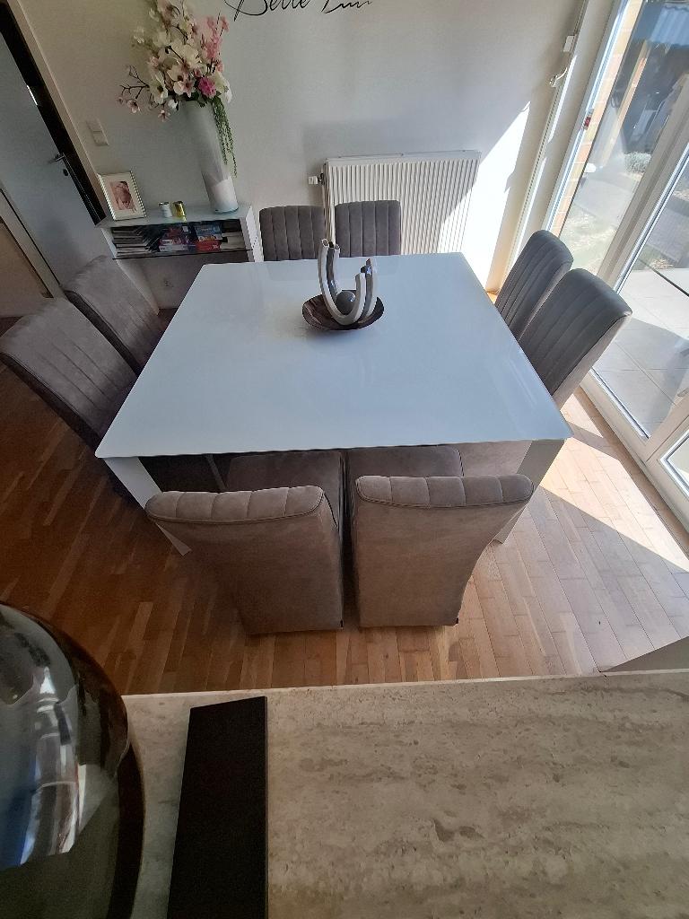 Vierkante tafel met glazen blad, Maison & Meubles, Tables | Tables à manger, Comme neuf, 150 à 200 cm, 150 à 200 cm, Cinq personnes ou plus