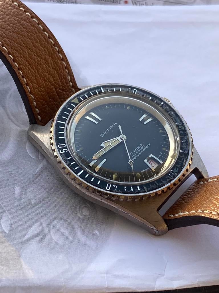 RARE Betina Diver Vintage ‘60s ( Zeldzaam )-Hoogwaardig-, Handtassen en Accessoires, Horloges | Heren, Staal, Polshorloge, Ophalen of Verzenden
