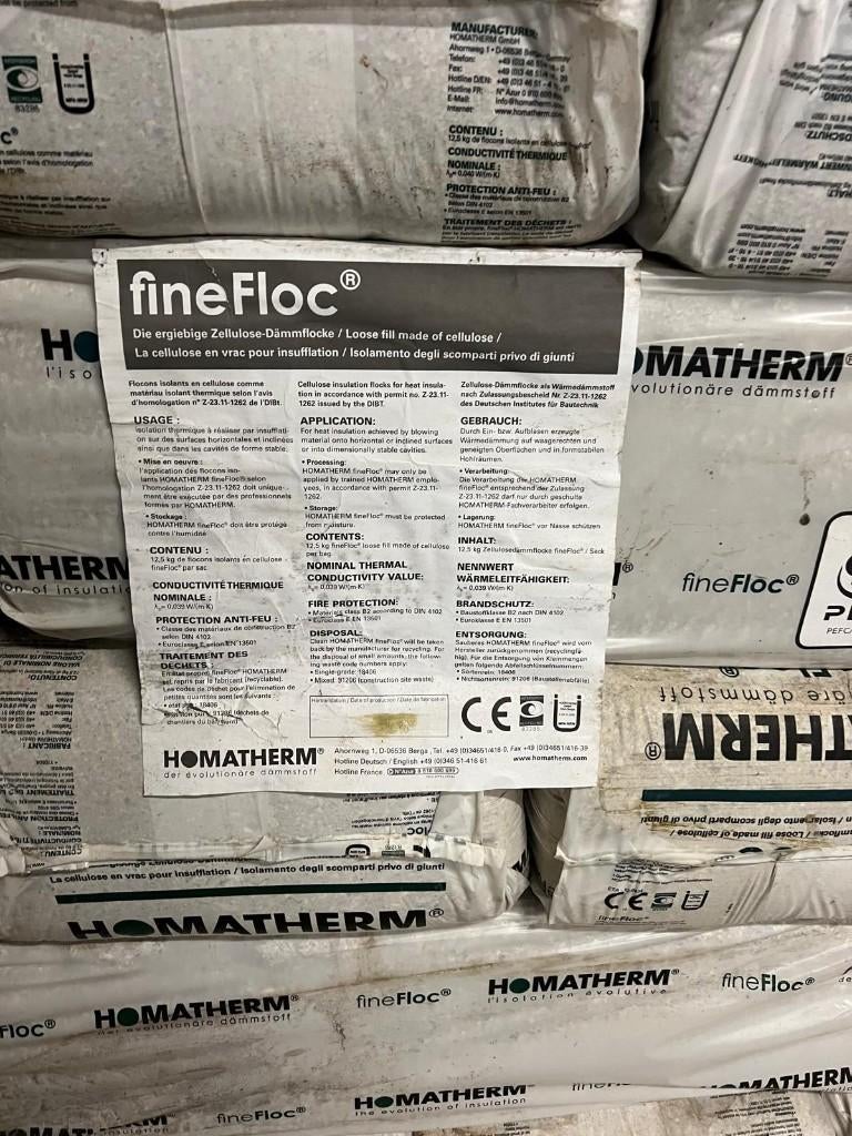 isolatie cellulose finefloc Homatherm, 200 pakken., Ophalen, Zo goed als nieuw, Overige materialen, Dakisolatie