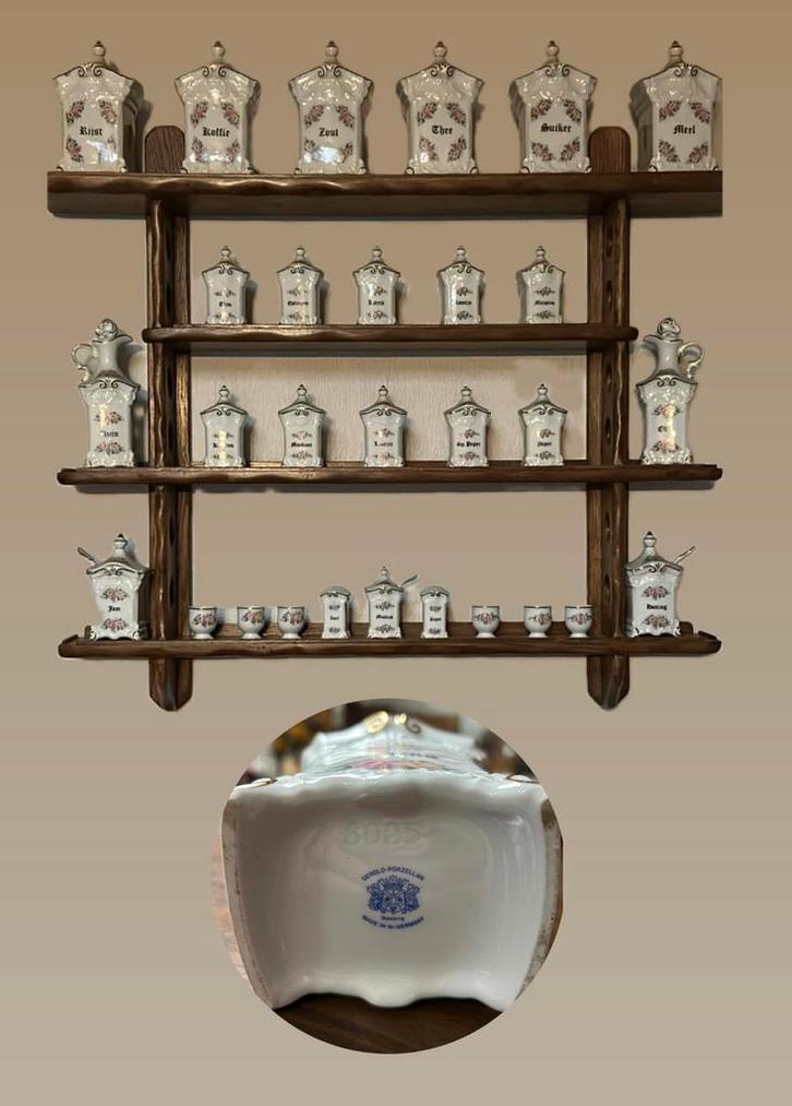 Compleet vintage kruidenrek set – Gerold Porzellan Bavaria, Huis en Inrichting, Woonaccessoires | Etagères, Zo goed als nieuw
