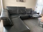 Zwarte lederen hoeksalon met relax,verstelbare hoofdsteunen, Ophalen, Gebruikt, Leer, Modern , eigentijds