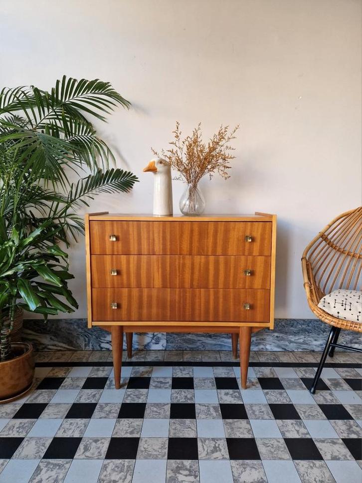 Vintage midcentury ladekast | commode | kast retro, Huis en Inrichting, Kasten | Ladekasten, Gebruikt, Minder dan 100 cm, 50 tot 100 cm
