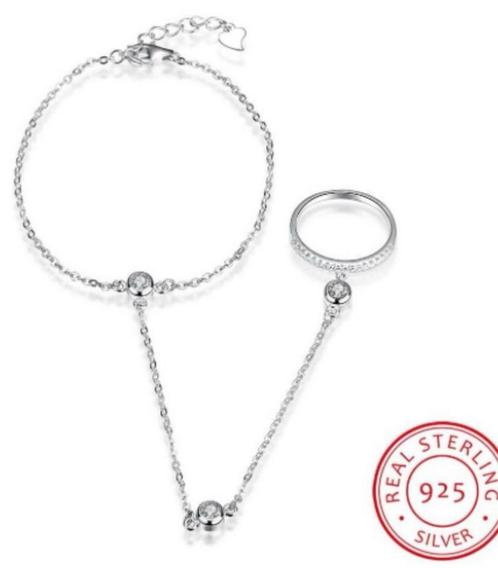 NYKKOLA Sieraden Armband Ring Vinger 925 sterling zilver set, Handtassen en Accessoires, Armbanden, Nieuw, Zilver, Ophalen of Verzenden