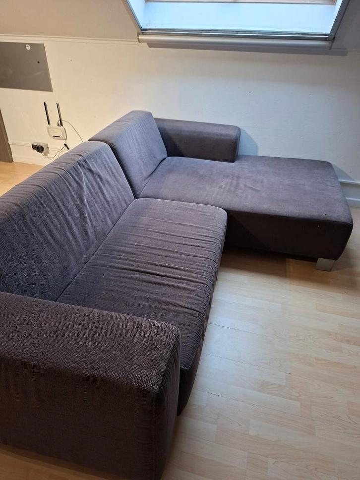 Grijze stoffen zetel, Huis en Inrichting, Zetels | Zetels, Zo goed als nieuw, Hoekbank, Vierpersoons of meer, 200 tot 250 cm, 75 tot 100 cm