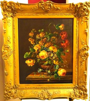 Bloemen schilderij met barokke lijst