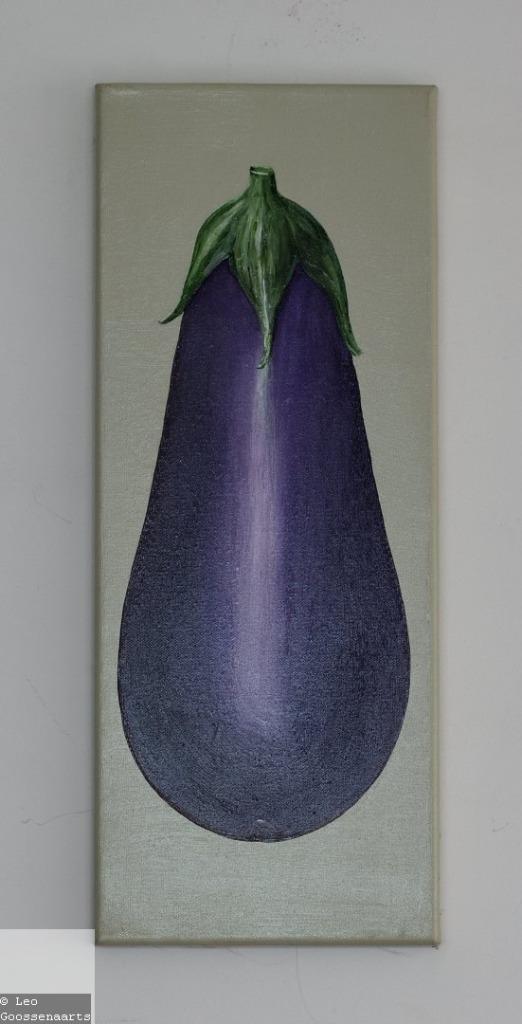Botanisch schilderij aubergine, gesigneerd, Antiek en Kunst, Kunst | Schilderijen | Modern, Ophalen of Verzenden