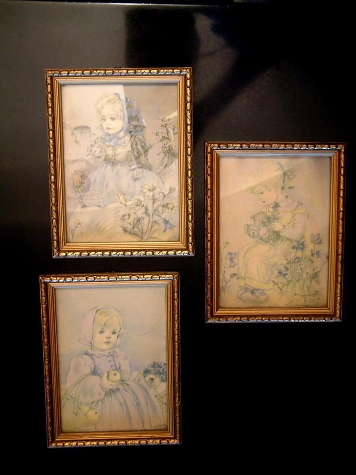 Drie kleine schilderijen gesigneerd door Erna Maison, Diversen, Overige Diversen, Gebruikt, Ophalen of Verzenden