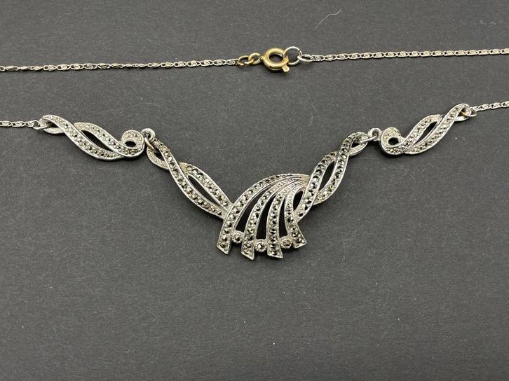 Massief zilver halsketting met markasiet, Handtassen en Accessoires, Kettingen, Zo goed als nieuw, Zilver, Zilver, Ophalen of Verzenden