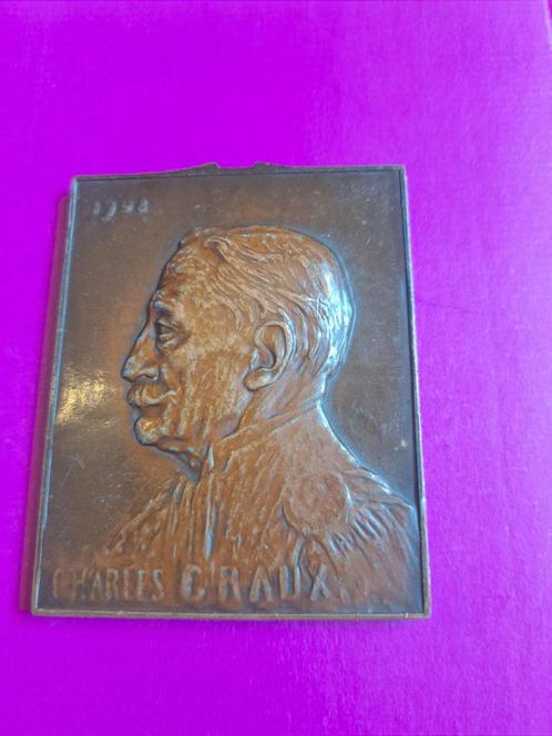 1908 België plaquette Charles Graux door Pieter Braecke, Postzegels en Munten, Penningen en Medailles, Brons, Verzenden
