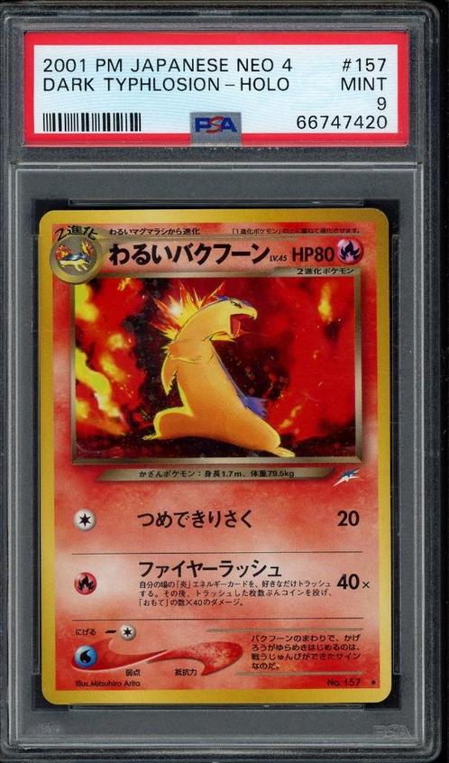 Dark Typhlosion Holo PSA 9 - #157 - Japanese Neo 2000, Hobby en Vrije tijd, Verzamelkaartspellen | Pokémon, Zo goed als nieuw