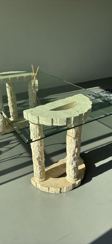 Unieke vintage design tafel met stenen onderstel, Huis en Inrichting, Tafels | Eettafels, Zo goed als nieuw, Ophalen of Verzenden