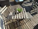 tuintafeltje en 2 bijhorende tuinstoelen, Gebruikt, Bijzettafel, Tuinset, Hout