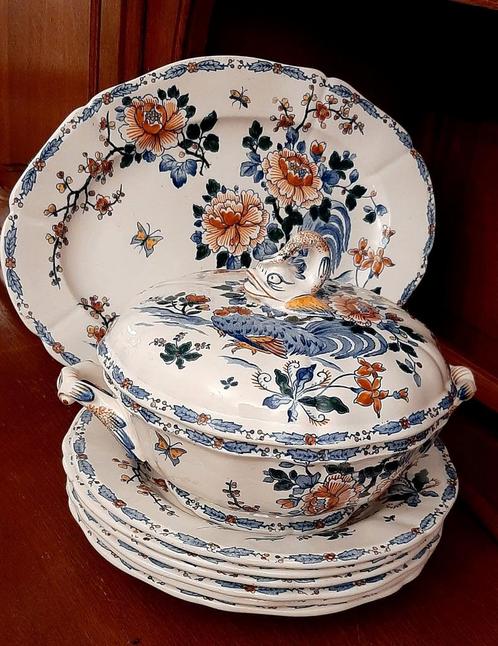 Coq et pivoine" servies van Gien aardewerk, Antiek en Kunst, Antiek | Servies compleet, Ophalen of Verzenden