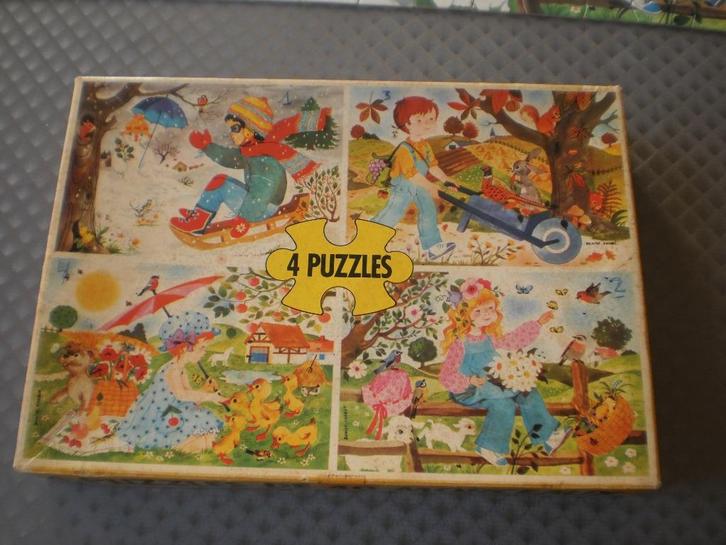 4 kinderpuzzels in 1 doos, Kinderen en Baby's, Speelgoed | Kinderpuzzels, Gebruikt, 10 tot 50 stukjes, Ophalen of Verzenden