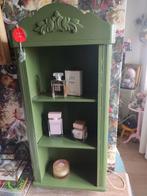 Antiek boekenkastje / vitrinekastje in olijf groen, Ophalen of Verzenden, Zo goed als nieuw