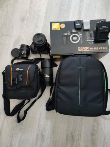 Nikon D3400 + 3 lenzen + accessoires  beschikbaar voor biedingen
