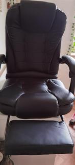 Fauteuil de bureau en cuir noir et massant + repose pied, Ophalen, Zo goed als nieuw, Leer, Similis cuir