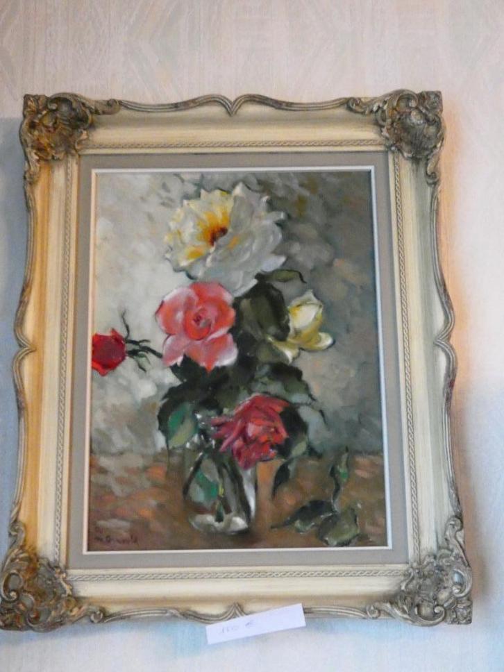 Schilderij met vaas en bloemen, Antiek en Kunst, Kunst | Schilderijen | Klassiek, Ophalen of Verzenden