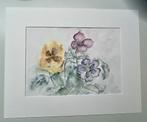 Aquarel met viooltjes van S.Mertens, Antiek en Kunst, Kunst | Schilderijen | Modern, Ophalen of Verzenden