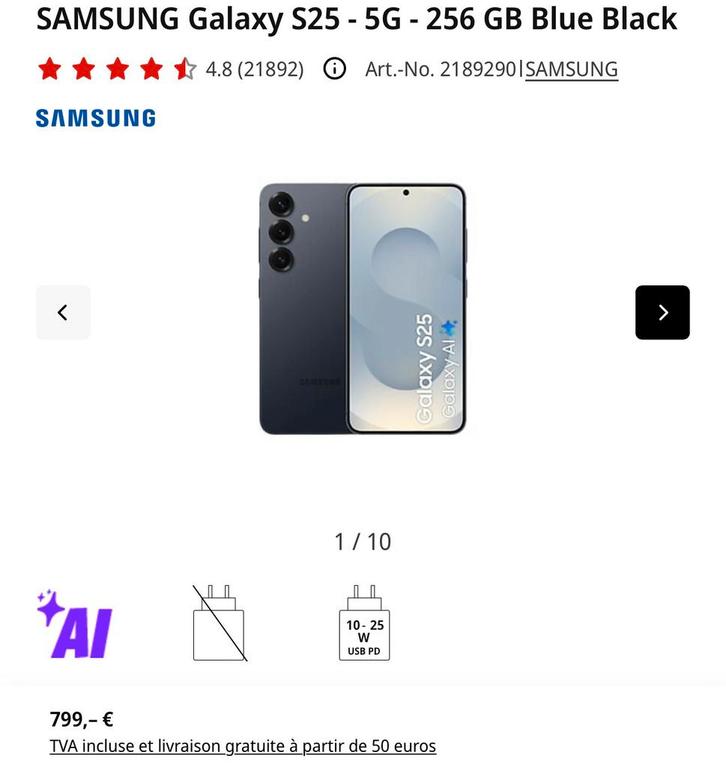 Samsung Galaxy S25 - 256Go Blue Black neuf, Telecommunicatie, Mobiele telefoons | Samsung, Nieuw, Overige modellen, 256 GB, Zonder abonnement