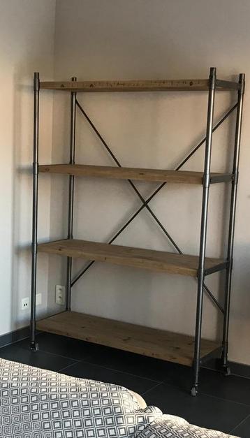 Étagère industrielle bois & métal – Excellent état beschikbaar voor biedingen